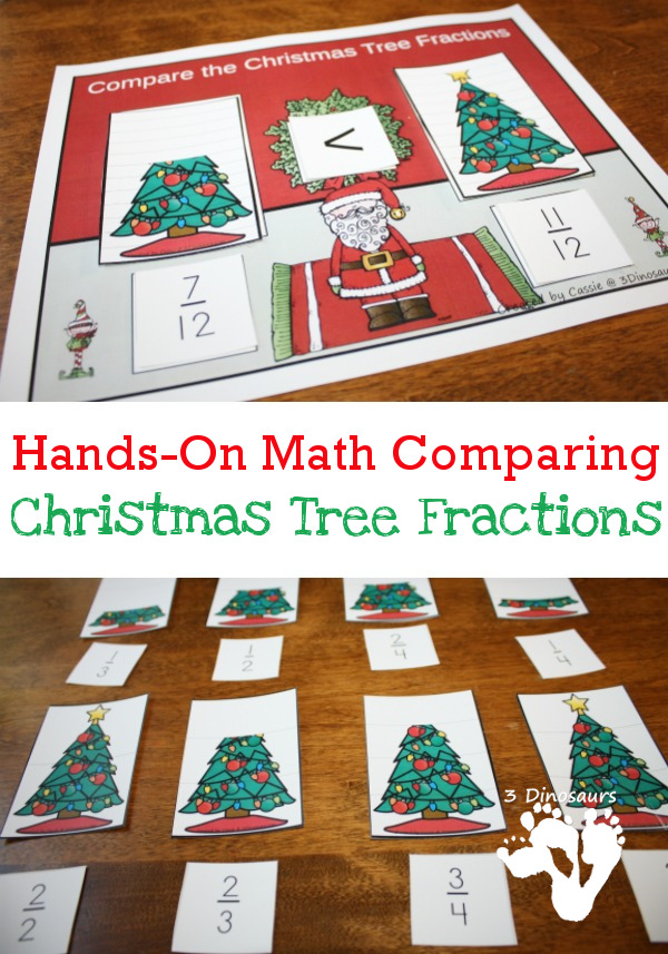 Free Comparing Christmas Fractions - hands on look at compare different fractions with a Christmas Theme - 3Dinosaurs.com