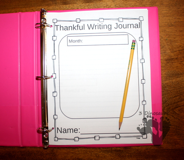 Free Thankful Journal Writing For Kids - 2 different line options -  3 different pages with cover - 3Dinosaurs.com