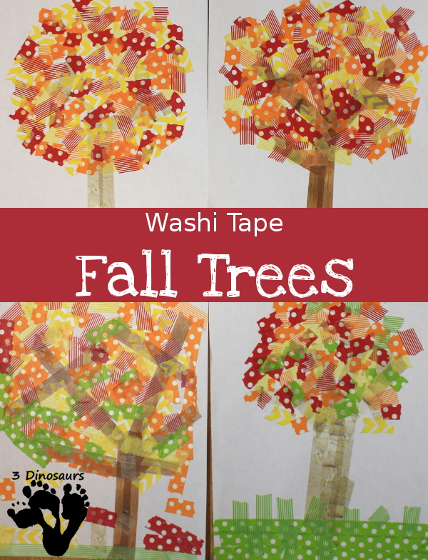 Easy Fine Motor Washi Tape Fall Tree - fallc raft that works on fine motor skills for kids - 3Dinosaurs.com