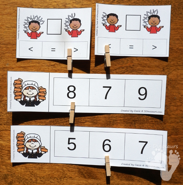 Thanksgiving Themed Number Set 1 to 10 - with clip cards, puzzles, no-prep worksheets, easy reader books, playdough mats and more $ - 3Dinosaurs.com #printablesforkids #thanksgiving #fallprintables #tpt #teacherspayteachers