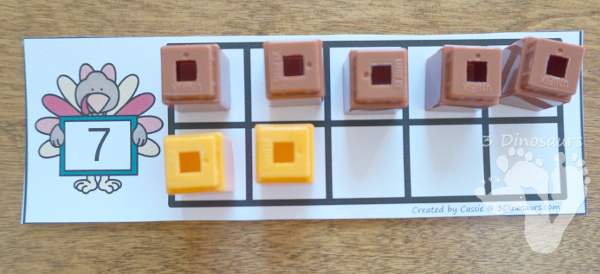 Free Turkey Ten Frame Cards - two different types of cards to use with turkeys - 3Dinosaurs.com #freeprintable #handsonlearning #thanksgivingprintables #kindergarten