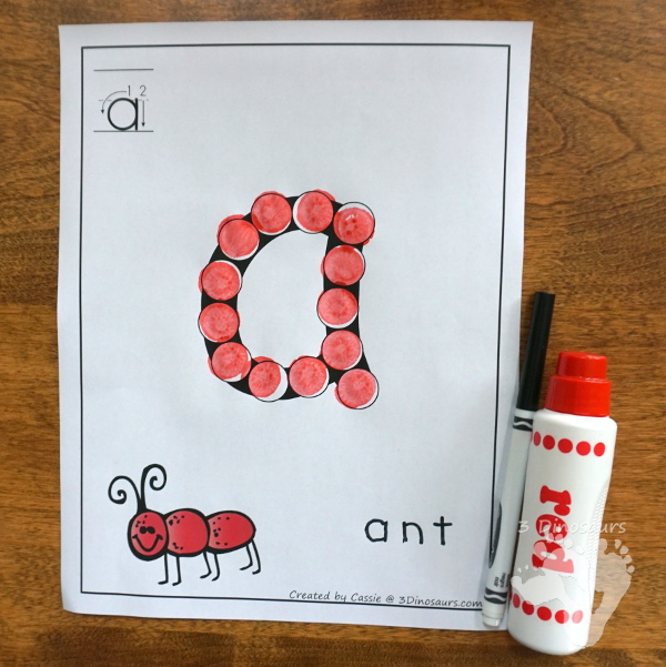 Free ABC Dot Marker Uppercase & Lowercase - 78 pages of printables with 2 options for each uppercase and lowercase letter - 3Dinosaurs.com