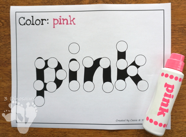 Free Color Dot Marker Words - 2 different types to work on spelling color words- 3Dinosaurs.com