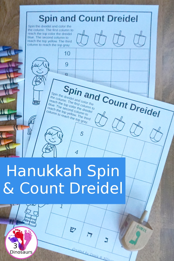 Free Hanukkah Spin & Count Dreidel - 2 graphs and one tally sheet to work on math with a dreidel - 3Dinosaurs.com