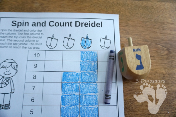 Free Hanukkah Spin & Count Dreidel - 2 graphs and one tally sheet to work on math with a dreidel - 3Dinosaurs.com