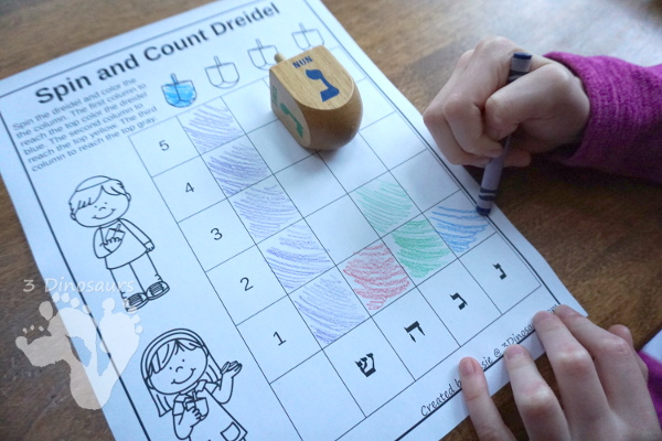 Free Hanukkah Spin & Count Dreidel - 2 graphs and one tally sheet to work on math with a dreidel - 3Dinosaurs.com