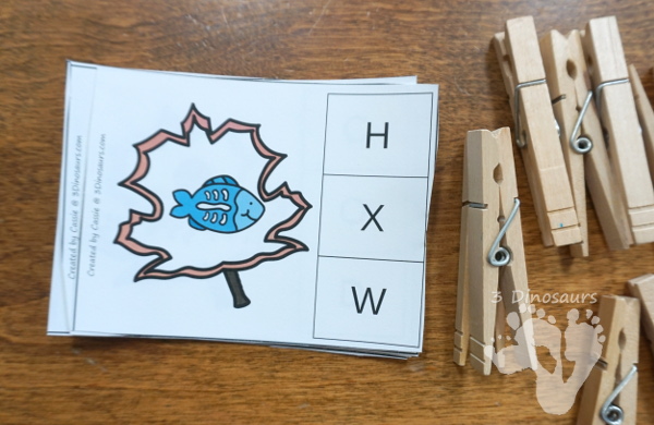 Free Leaf Beginning Sound ABC Clip Cards - 26 clip cards with 2 recording sheets in tracing and covering 10 pages of printables - 3Dinosaurs.com