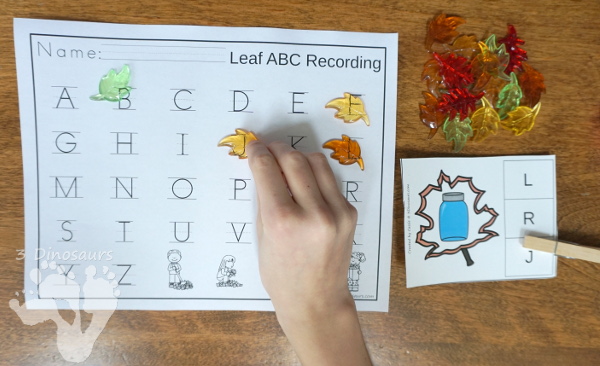 Free Leaf Beginning Sound ABC Clip Cards - 26 clip cards with 2 recording sheets in tracing and covering 10 pages of printables - 3Dinosaurs.com