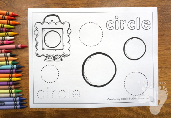 Free Easy No-Prep Shape Coloring Pages - 11 shapes for kids to color and trace - 3Dinosaurs.com