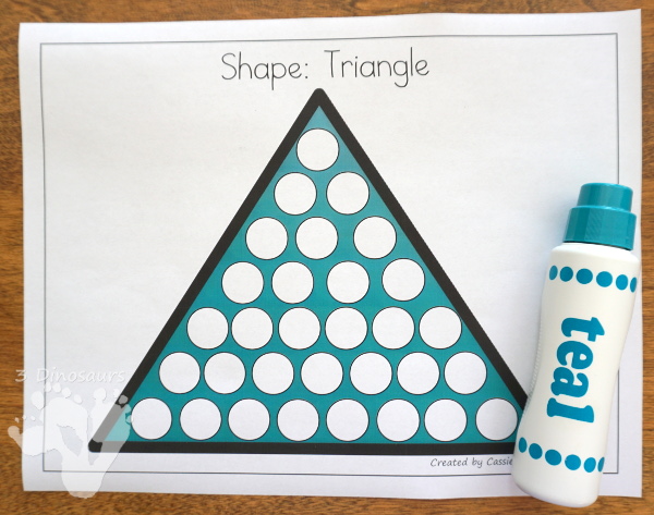 Shape Dot Marker Printables - 14 shapes for kids to have fun with dot markers or hands-on covering in two options for each shape - 3Dinosaurs.com