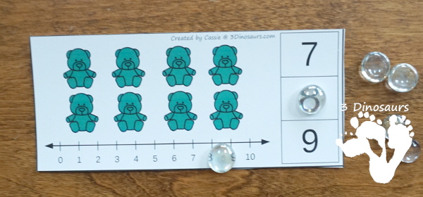 Free Bear Addition and Subtraction Clip Cards - 10 clip cards that work on numbers from 1 to 10 with counting and a number line - 3Dinosaurs.com