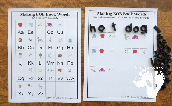 Early Reading Printables BOB Books Printables: Set 1 Book 3 Dot - with 5 fun activities for kids to use with books working on CVC and first sight words - 3Dinosaurs.com