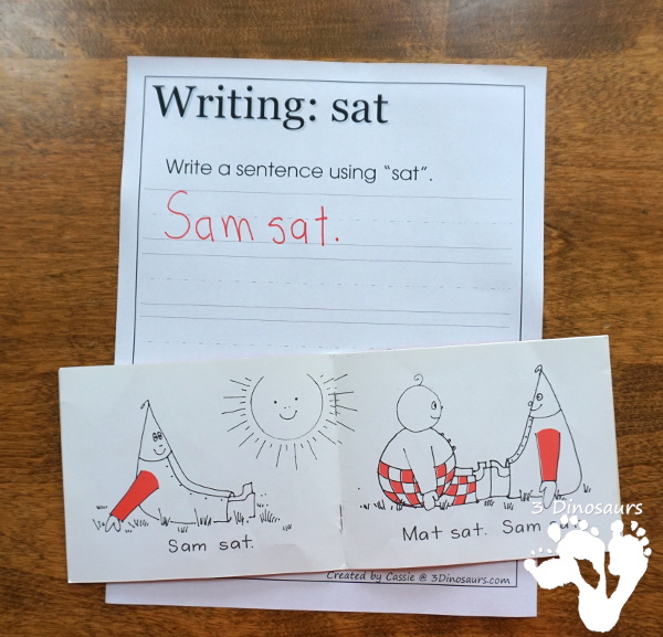 Early Reading Printables BOB Books Printables: Set 1 Book 1 Mat & 2 Sam - with 5 fun activities for kids to use with books working on CVC and first sight words - 3Dinosaurs.com