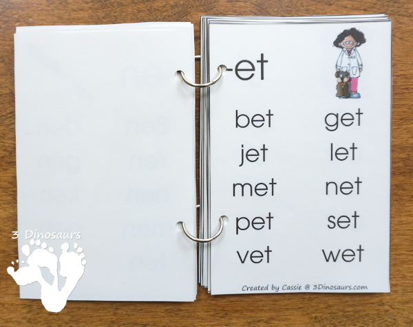 FREE CVC Word Family Wall Cards - with 22 word families for kids to learn with. 2 cards per page and up to 10 words per card - 3Dinosaurs.com