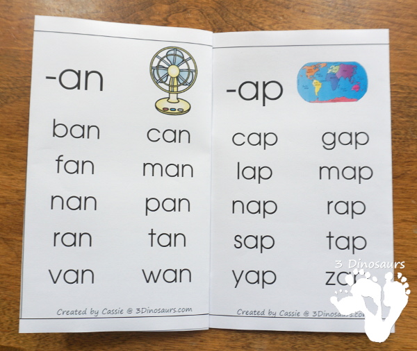 FREE CVC Word Family Wall Cards - with 22 word families for kids to learn with. 2 cards per page and up to 10 words per card - 3Dinosaurs.com