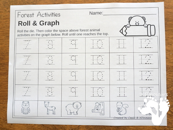 Easy to Use Forest Animals Graphing - with graphing and 2 dice options plus graphing ABCs, numbers, and shapes - 3Dinosaurs.com #graphing #mathforkids #kindergarten #prek #forestforkids 
