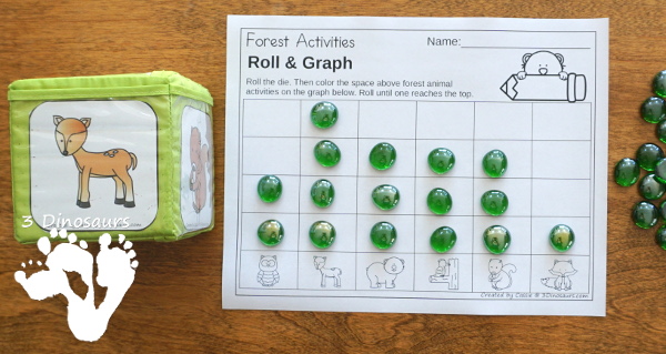 Easy to Use Forest Animals Graphing - with graphing and 2 dice options plus graphing ABCs, numbers, and shapes - 3Dinosaurs.com #graphing #mathforkids #kindergarten #prek #forestforkids 