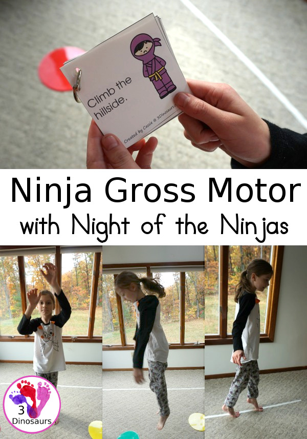 Free Ninja Themed Gross Motor with Ninja at Night - 6 fun movements for kids to get active and have fun with a few ideas from the book - 3Dinosaurs.com