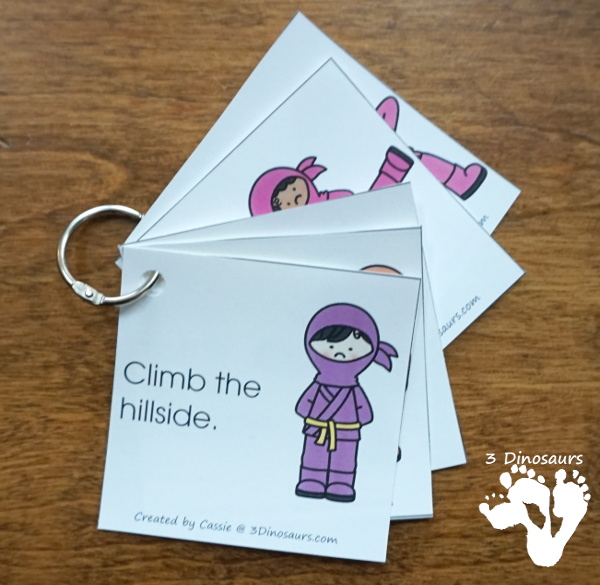 Free Ninja Themed Gross Motor with Ninja at Night - 6 fun movements for kids to get active and have fun with a few ideas from the book - 3Dinosaurs.com