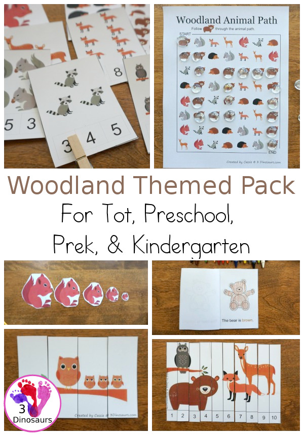 Free Woodland Pack Tot, Preschool, PreK & Kindergarten - a mix of hands-on activities and no-prep printables to explore animals from the woodlands or forest. These are fun activities to use with a mix of ages - 3Dinosaurs.com