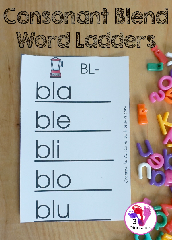 Free Blend Word Ladders: Beginning Sounds consonant blends: bl, br, cl, cr, dr, fl, fr, gl, gr, pl, pr, sc, sk, sl, sm, sn, sp, st, sw, & tr - 3Dinosaurs.com