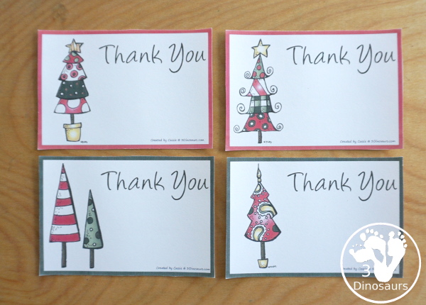 Free Christmas Thank You Notes Printable - fun Christmas tree themed thank you cards that you can use during the holidays - 3Dinosaurs.com