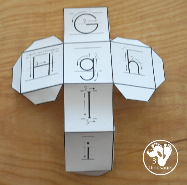 Free Writing Practice ABC Dice - how to fold a printed dice for the ABC letter dice - 3Dinosaurs.com