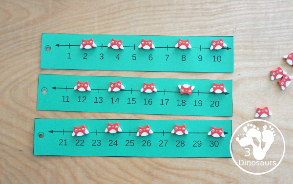 Free Printable Number Line Bookmarks - with number lines from 1 to 100 with two options for printing. You have black and white and an even and odd versions - 3Dinosaurs.com