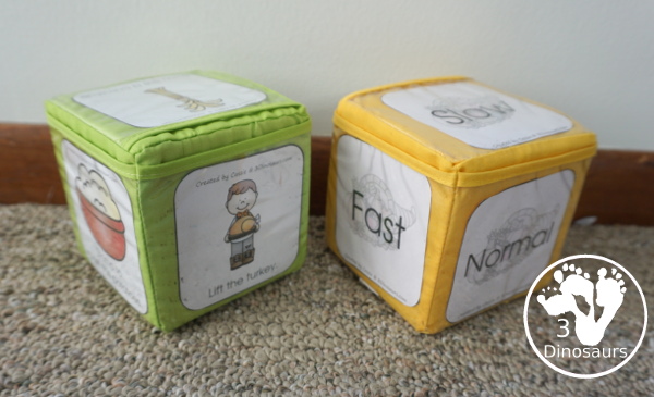 Free Thanksgiving Gross Motor Dice - to get kids moving and have fun with easy gross motor movements - 3Dinosaurs.com