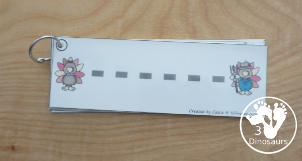 Free Turkey Themed Prewriting Strips - 10 prewriting strips with thick lines for kids to work on prewriting during Thanksgiving - 3Dinosaurs.com