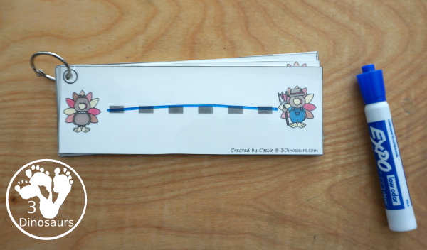 Free Turkey Themed Prewriting Strips - 10 prewriting strips with thick lines for kids to work on prewriting during Thanksgiving - 3Dinosaurs.com