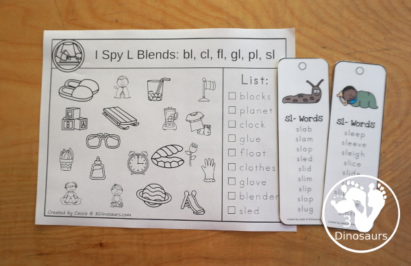 Free Blends I Spy Printable - with l blends, r blends, and s blends for kids to read the words and find the matching picture - 3Dinosaurs.com