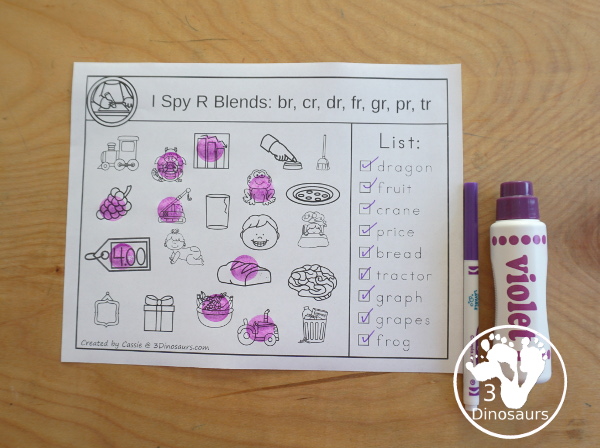 Free Blends I Spy Printable - with l blends, r blends, and s blends for kids to read the words and find the matching picture - 3Dinosaurs.com