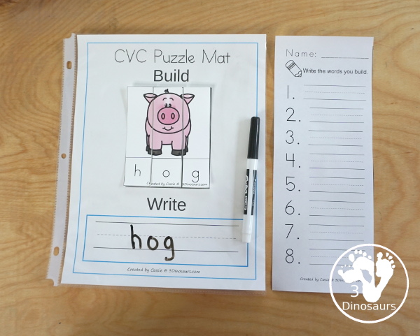 CVC Word Family Puzzles Set -  -ad, -ab, -ag, - am, -an, -ap, -ar, -at, -ax, -eb, -ed, -eg, -em, -en, -et, -ib, -id, -ig, -im, -in, -ip, -it, -ix, -ob, -od, -og, -om, -op, -ot, -ox, -ub, -ud, -ug, -um, -un, -up, -us, -ut, -ux; writing pages and buidling mats for the puzzles - Cost: $4 - 3Dinosaurs.com