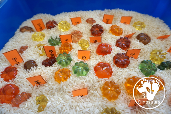 Free Mini Division Flashcards - really small flashcards that work great in sensory bins or bottles and a fun and different way to work on division.  - 3Dinosaurs.com