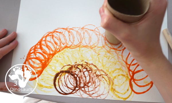 Easy to make Paper Roll Turkey Craft - a fun paper roll stamped turkey for kids to make for Thanksgiving - 3Dinosaurs.com