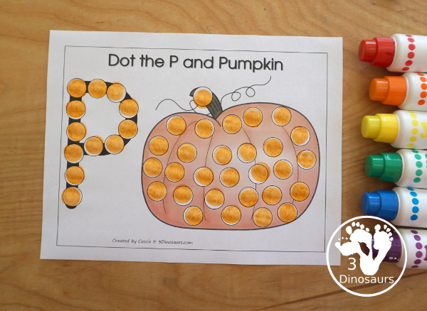 Romping & Roaring P Pack: Letter P is for Pumpkin  - a letter P pack that has prewriting, finding letters, tracing letters, coloring pages, shapes, puzzles and more - 3Dinosaurs.com