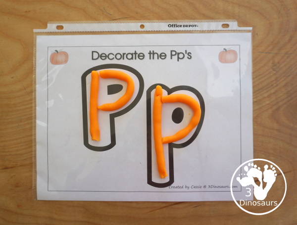 Romping & Roaring P Pack: Letter P is for Pumpkin  - a letter P pack that has prewriting, finding letters, tracing letters, coloring pages, shapes, puzzles and more - 3Dinosaurs.com