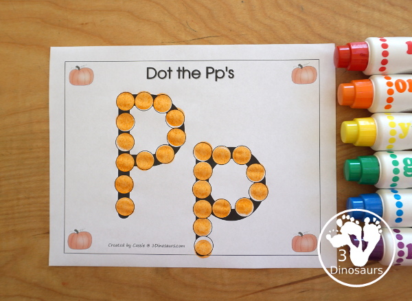 Romping & Roaring P Pack: Letter P is for Pumpkin  - a letter P pack that has prewriting, finding letters, tracing letters, coloring pages, shapes, puzzles and more - 3Dinosaurs.com