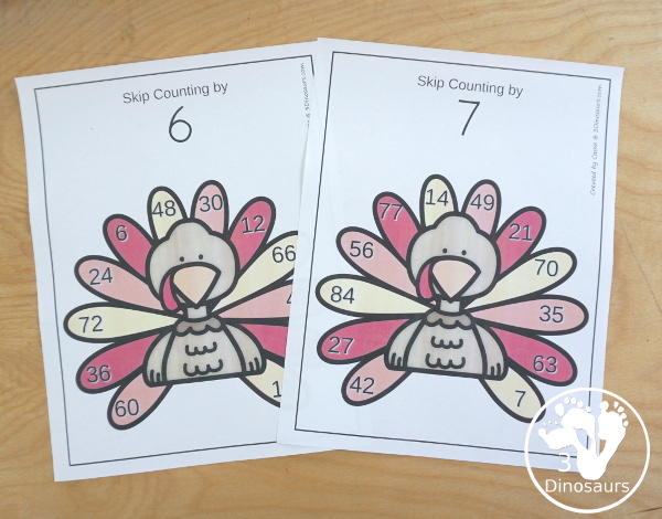 Turkey Skip Counting Activities - with no-prep packs, skip counting mats, skip counting 12 arrow puzzles, and task cards to work on skip counting from 2 to 12 - 3Dinosaurs.com