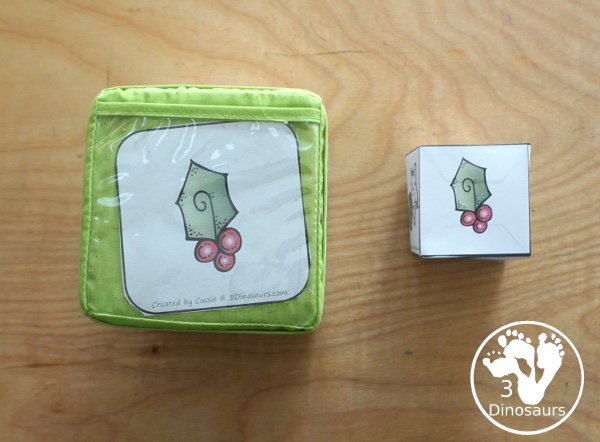 Christmas Roll & Graph With Trace Letters, Numbers & Shapes with a folding die and cube die with a graphing sheet, graphing with tracing numbers, graphing with tracing letters and graphing with tracing shapes. All with a fun holiday theme for Christmas for prek and kindergarten - 3Dinosaurs.com