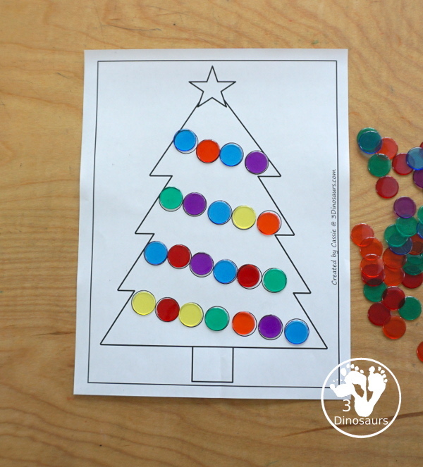 Free Christmas Tree Fine Motor Mat Printable - with Christmas Tree tracing, Christmas Tree mat, Christmas Tree dot marker, Christmas Tree q-tip - with different options for the Christmas Tree - 3Dinosaurs.com