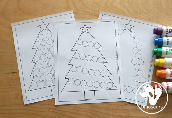 Free Christmas Tree Fine Motor Mat Printable - with Christmas Treetracing, Christmas Tree mat, Christmas Tree dot marker, Christmas Tree q-tip - with different options for the Christmas Tree - 3Dinosaurs.com