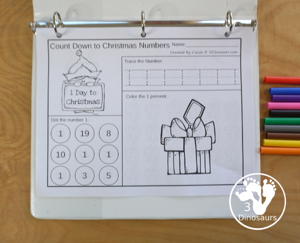 Free Countdown to Christmas with Numbers & Math - 24 pages each for two different levels with math or numbers to have a fun way to countdown to Christmas - 3Dinosaurs.com