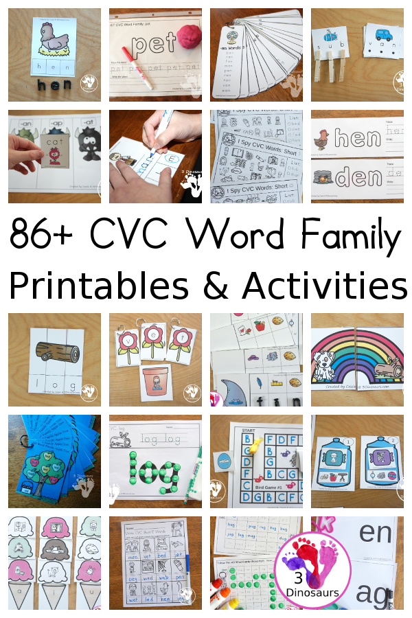 CVC Activities & Printables - 3Dinosaurs.com