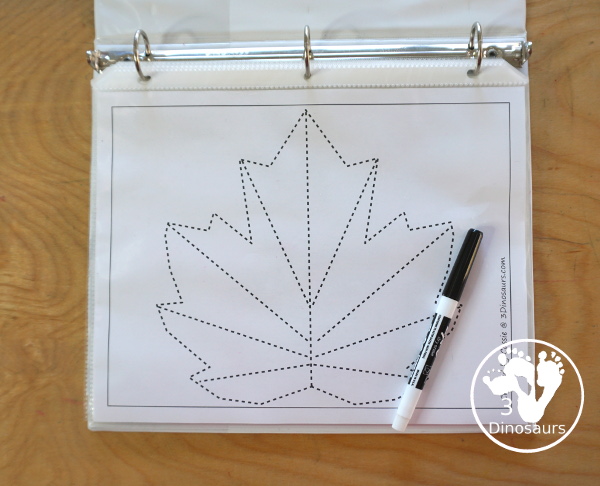 Free Leaf Fine Motor Mat Printable - with leaf tracing, leaf mat, leaf playdough mat, leaf dot marker - with different options for the leaf - 3Dinosaurs.com
