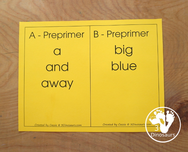 Free Dolch Preprimer Sight Word Wall Cards with each wall cards having all the words that start with that letter with 20 wall cards for kids - 3Dinosaurs.com