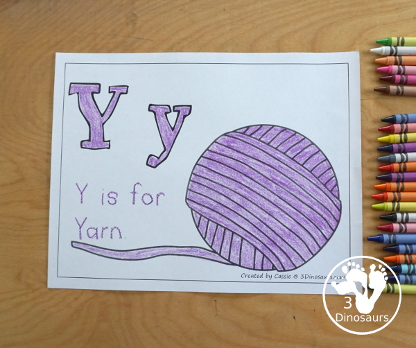 Free Romping & Roaring Y Pack Letter Pack: Y is for yarn - a letter Y pack that has prewriting, finding letters, tracing letters, coloring pages, shapes, puzzles and more - 3Dinosaurs.com