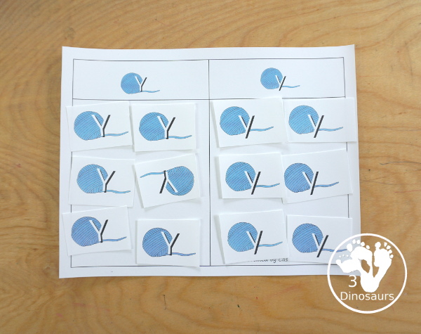 Free Romping & Roaring Y Pack Letter Pack: Y is for yarn - a letter Y pack that has prewriting, finding letters, tracing letters, coloring pages, shapes, puzzles and more - 3Dinosaurs.com