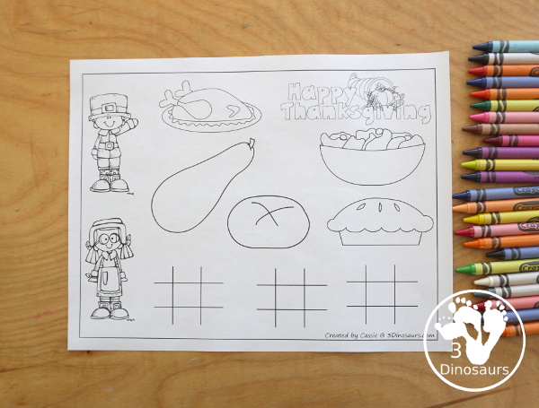 Free Thanksgiving Place Mats Printable - with three different placemats to use for Thanksgiving day. You have two that have mixed activities for older kids and a coloring page for younger kids. - 3Dinosaurs.com